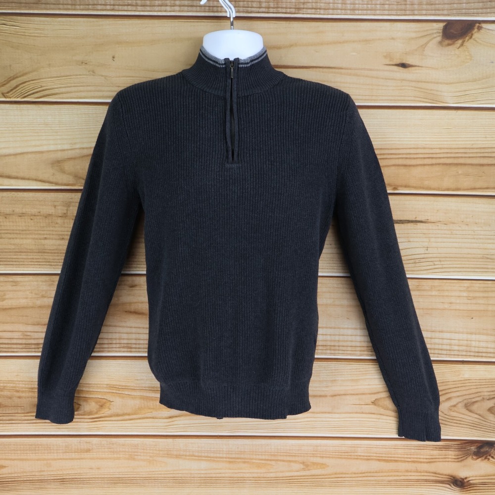 IZOD 1/4 Zip Sweater Mens Size L Dark‎ Gray High Neck Stretch Comfort Soft